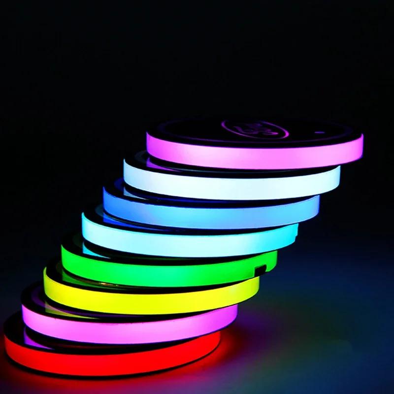 2pcs Car LED Coaster Light Water Cup Bottle Holder Mat for Mitsubishi Ralliart Lancer 9 ASX L200 Colt Pajero Outlander Eclipse UG2