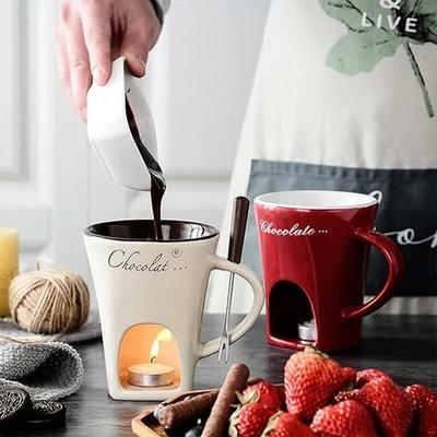 Chocolate Fondue Mugs Contain Fondue Bliss Cup & Forks, Chocolate Melting Cup, Mini Chocolate Fondue Set Without Tealights, Fondue Cups With Forks