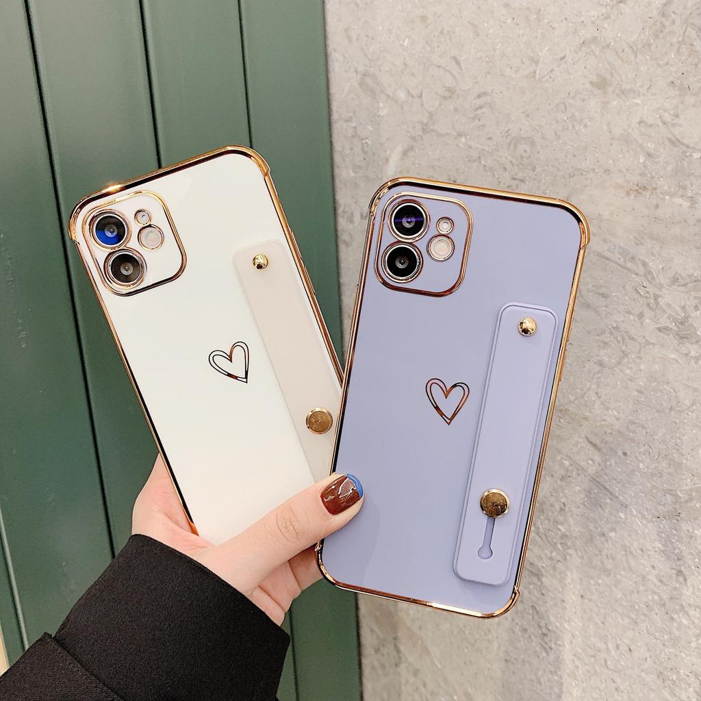 Straight edge electroplating love wrist strap for iPhone17 mobile phone case 16 Apple 15promax all-inclusive soft case XS