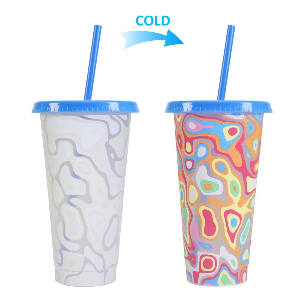 New Plastic Color Changing Cup Discoloration Dining Supplies Cold Drink Cup 710ml Reusable Straw Cup Christmas