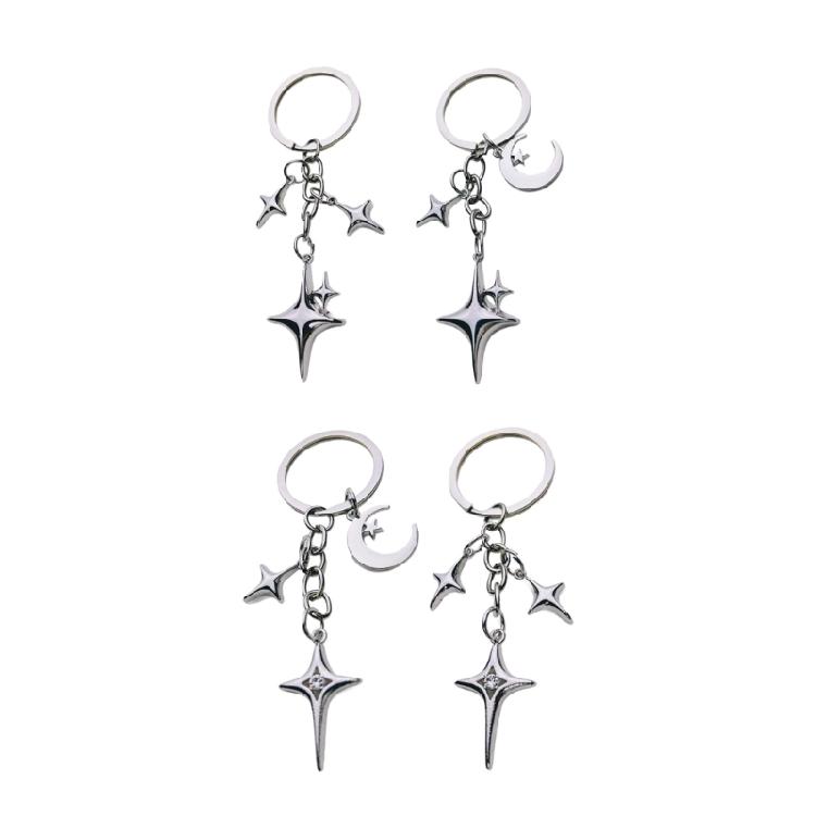 2PCs Contemporary Star Moon Key Rings Rusts Proof Zinc Alloy Keyring With Safety Lock Fashion Keychain Accessory