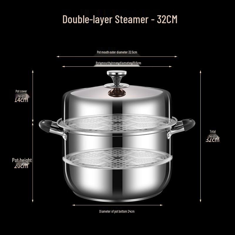 Zhu Chuang Jing Pin 32cm 2-Layer Stainless Steel Steamer Pot