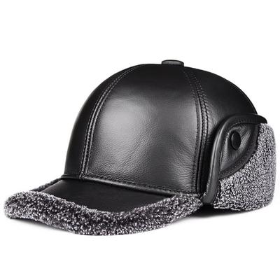 Men's Winter Thickened Leather Hat with Ear Protection for Elderly