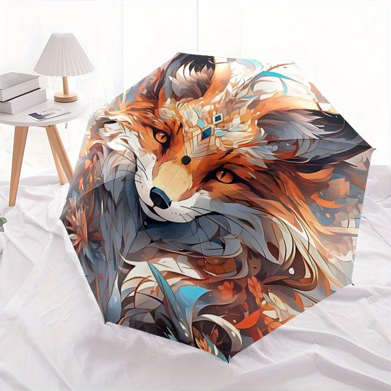 

1pc Enchanted Orange Fox Cartoon Umbrella, Portable 3-Fold Compact Umbrella, Suitable for Camping, Hiking and Travel, Ideal Easter Birthday Gift for F
