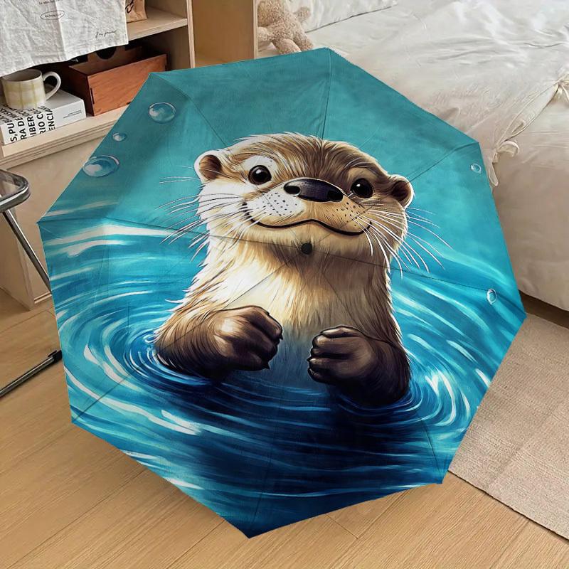 1pc Otter Water Pattern Umbrella Design Automatic Opening and Closing Umbrella, High-quality Travel Umbrella,  c1128047