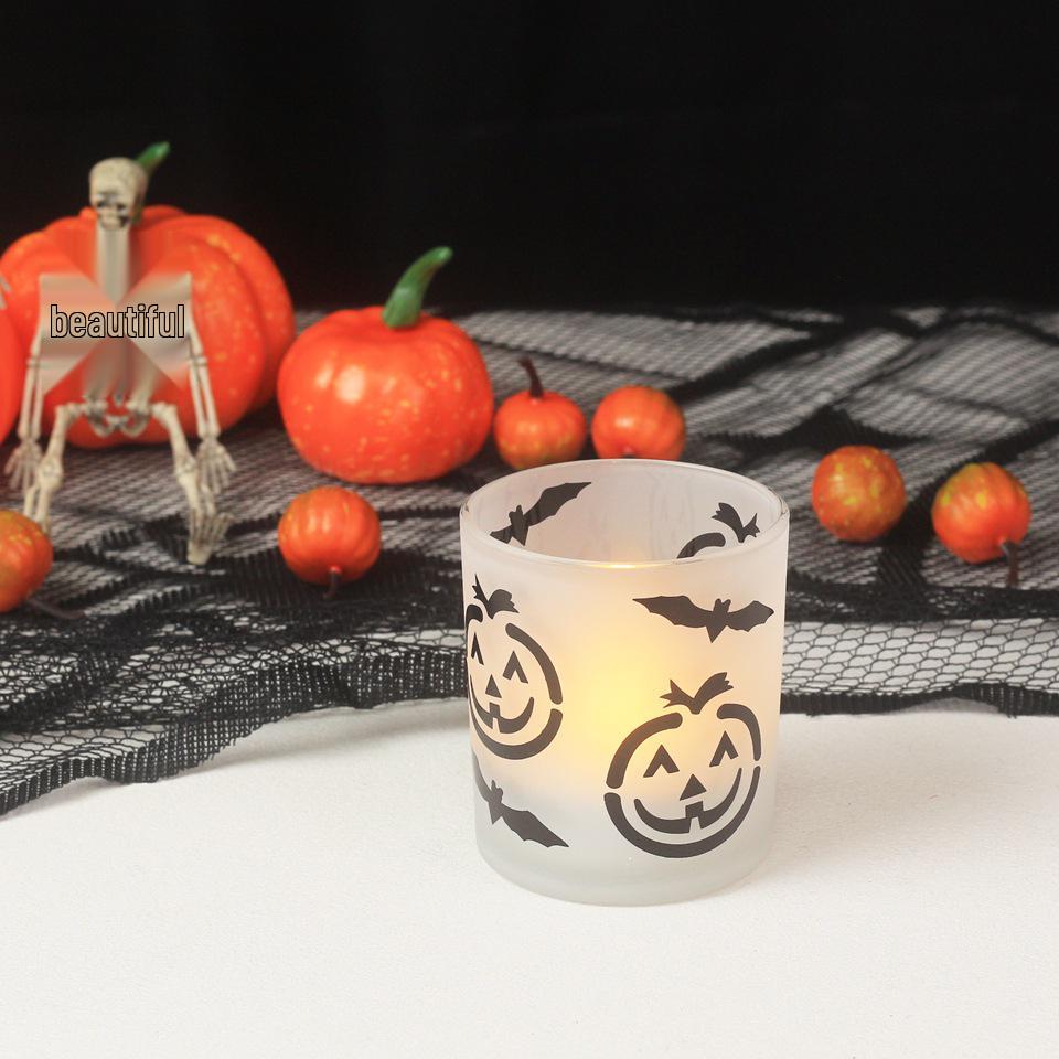 Halloween Pumpkin Bat Glass Candle Holder - 2006 Aromatherapy Ornament