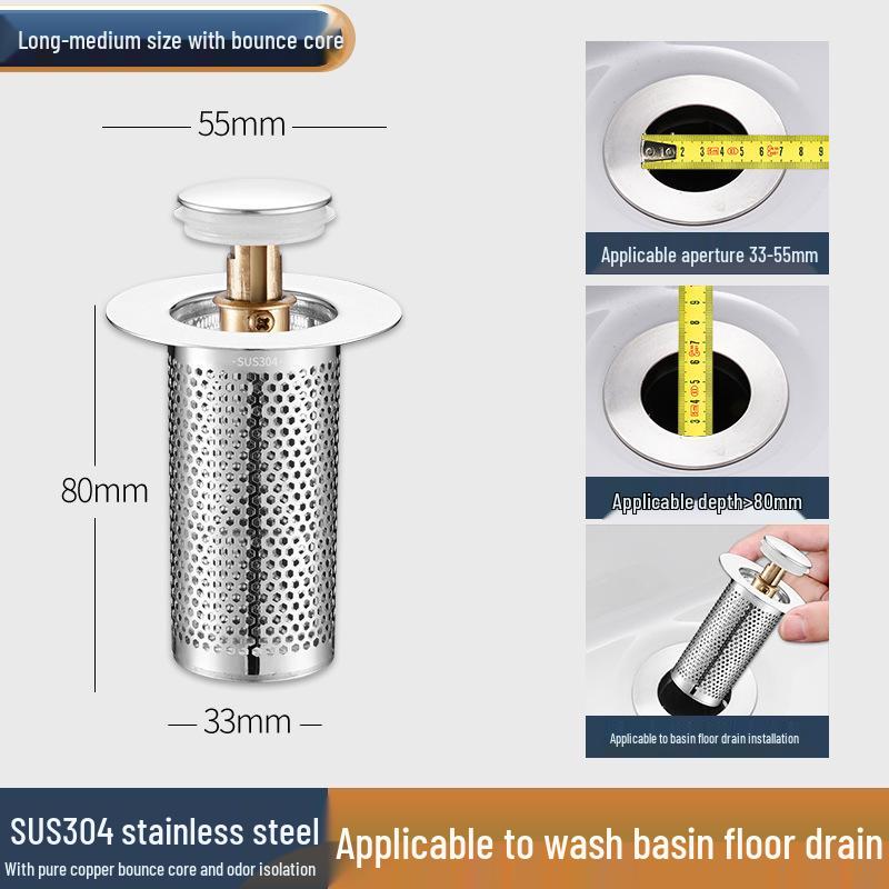 Universal Anti-Clog Push-Type Wash Basin Drain Filter and Deodorizing Stopper