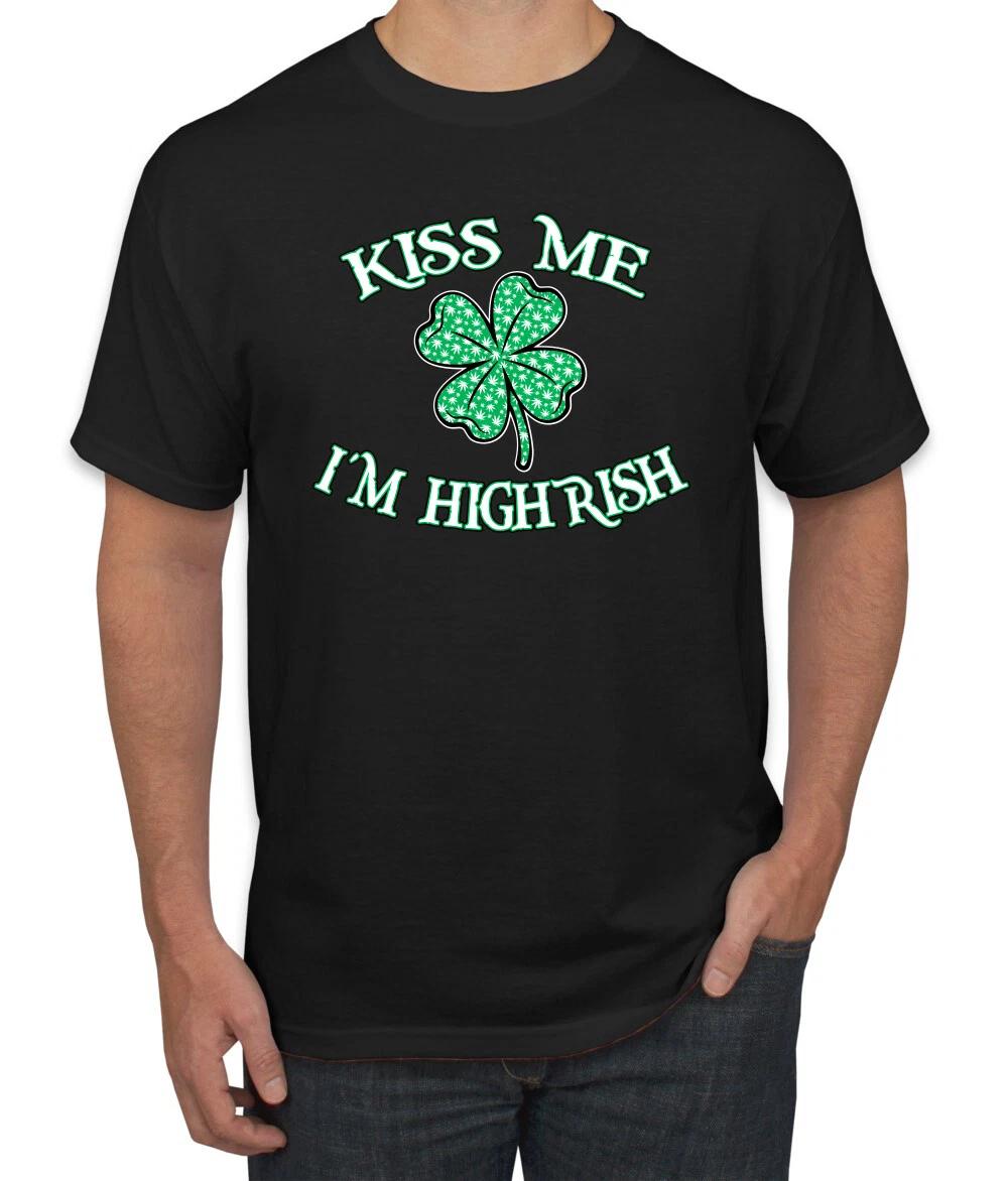 Kiss Me Im Highrish St Patricks Day Clover Men Graphic T- Shirt L