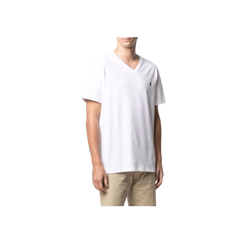 Polo Ralph Lauren Solid Color V-Neck Cotton Small Logo Embroidered Short Sleeve T-Shirt Men Tops White 710671453-008