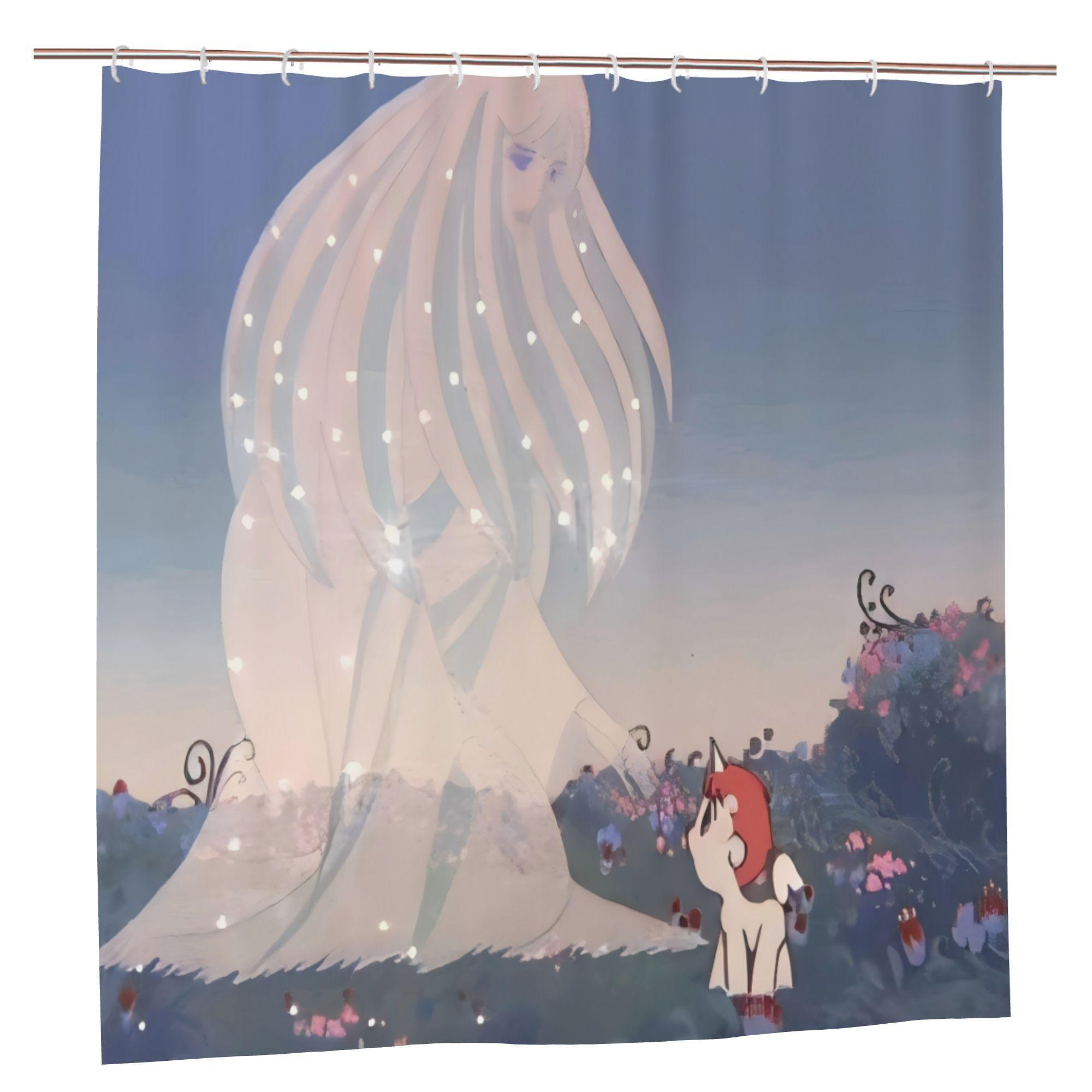 Очаровательная шторка для душа с единорогом и принцессой – Волшебный лес со сверкающими светлячками, Полиэстер, Фэнтезийный декор для ванной комнаты W90xH180cm