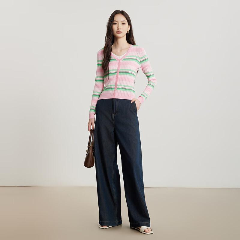 Women's Striped V-Neck Knit Cardigan