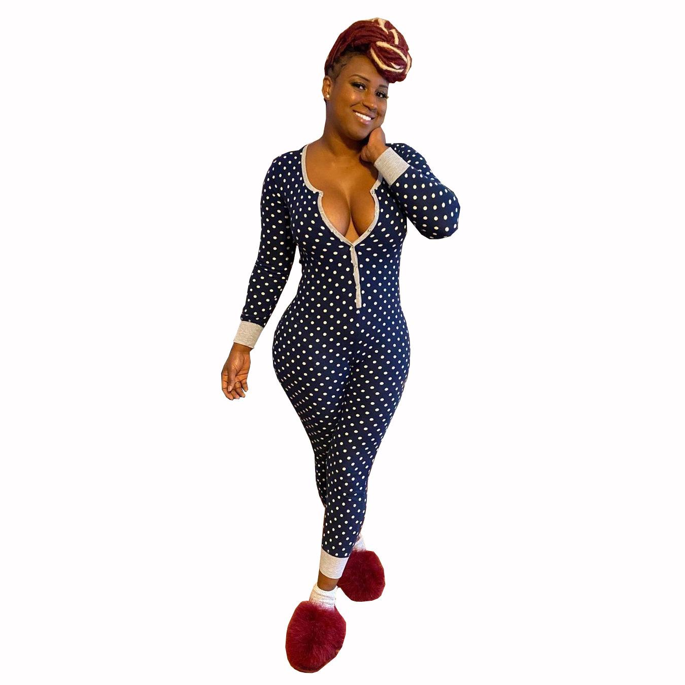 

Women s Christmas Polka Dot Long Sleeve Jumpsuit Pajamas Medium