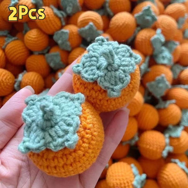 2 Pezzi Cartone Animato Lana Carino Frutta Arancia Cachi Lavorato a Maglia a Mano Fragola Uncinetto Lavorato a Maglia Frutta Ciondolo Portachiavi Fai da Te Regalo