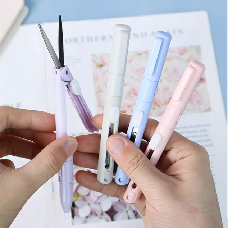 Mini Color Folding Scissor Pen Cutter Portable Size Safe Ceramic Pencutter Utility Knife for Paper Work Diary School