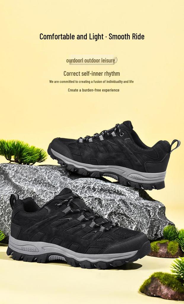 Men's Genuine Leather Lightweight Hiking & Walking Shoes, Low-Top Casual Outdoor Footwear