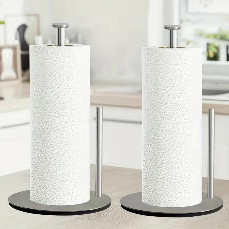 Premium Stainless Steel Paper Towel Holder - Silver Kitchen Roll Dispenser with Weighted Base for Countertop Organized Storage