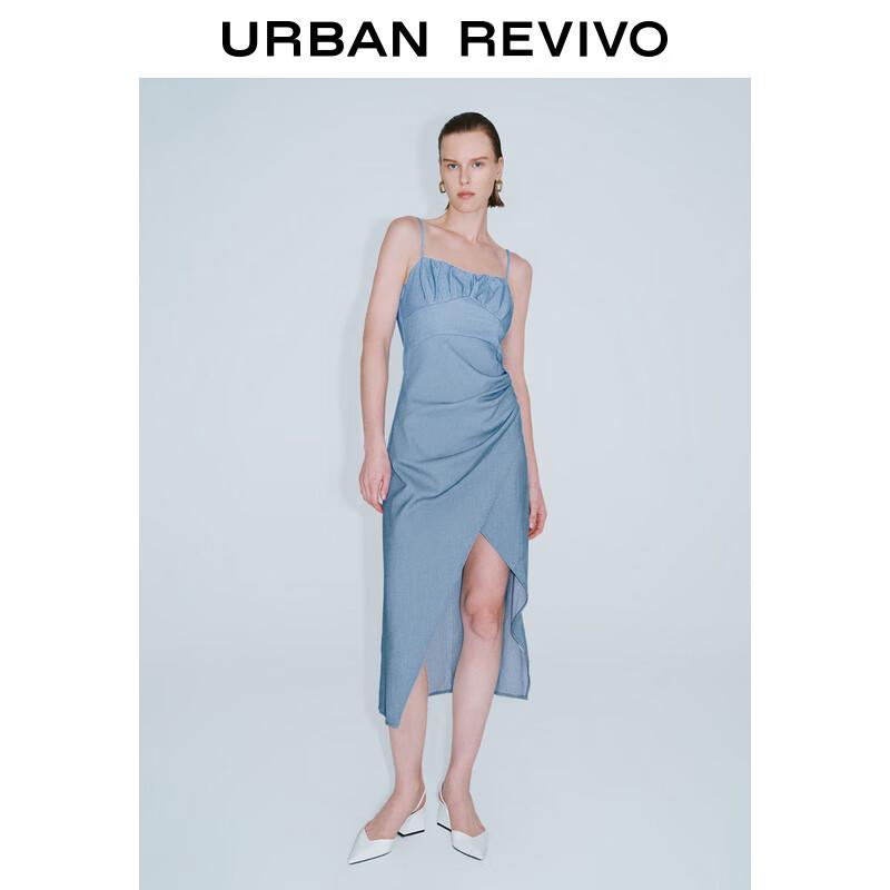 UR 2024 Summer Women's Pleated Slit Strappy Midi Dress