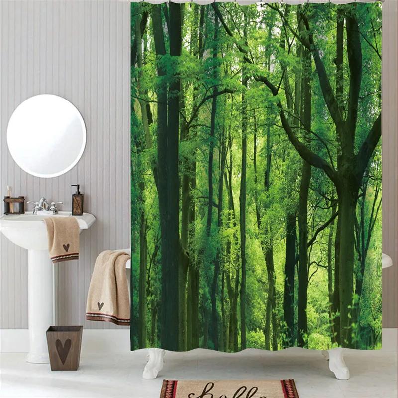 Tenda da Doccia Set Stile Nordico Foresta Nebbiosa Con Ganci Impermeabile Verde Paesaggio Naturale Decorazione Casa Tenda Bagno Nuova