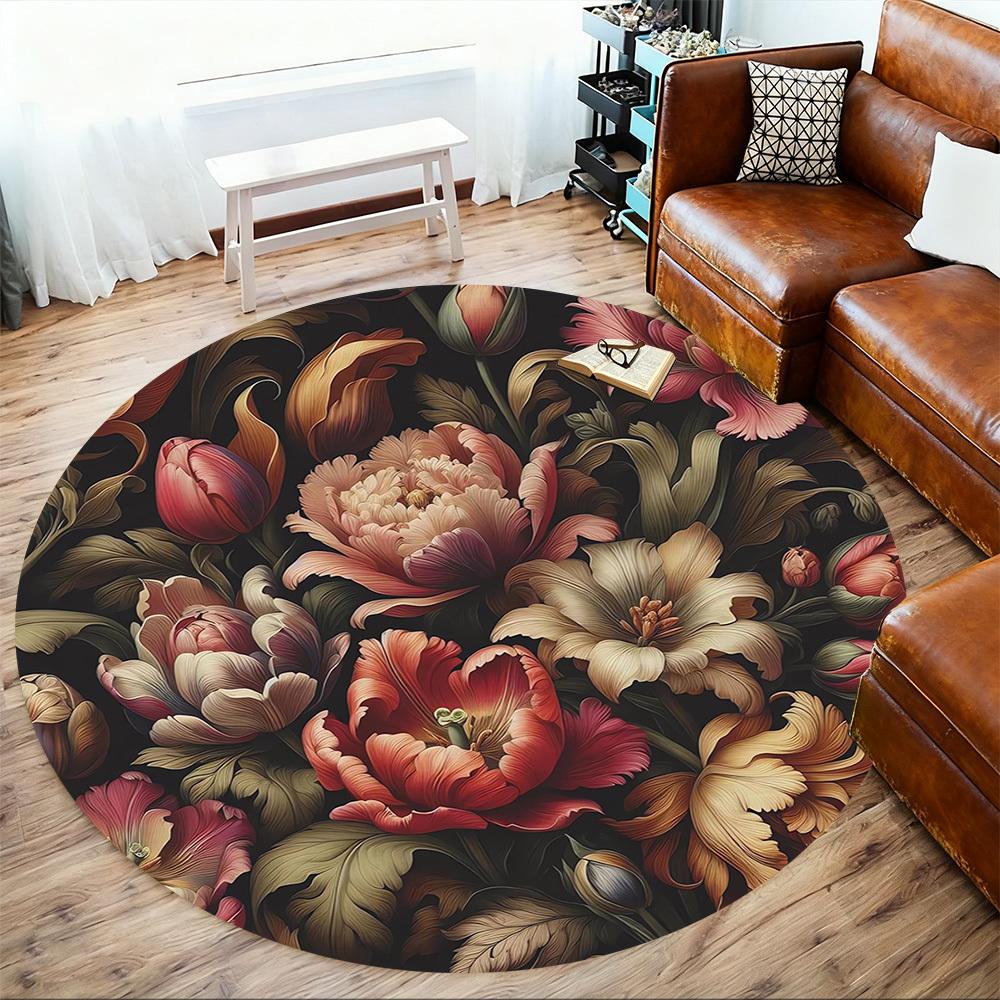 1pc Floral Pattern Round Chair mat Area Rug - Non-Slip, Floor Mat for Office, Bedroom, and Indoor Decor c1118186