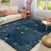 Starry Night Flannel Carpet, Deep Blue & Gold Star Pattern Floor Mat Rug for Bedroom Living Room Celestial Home Decor Doormat