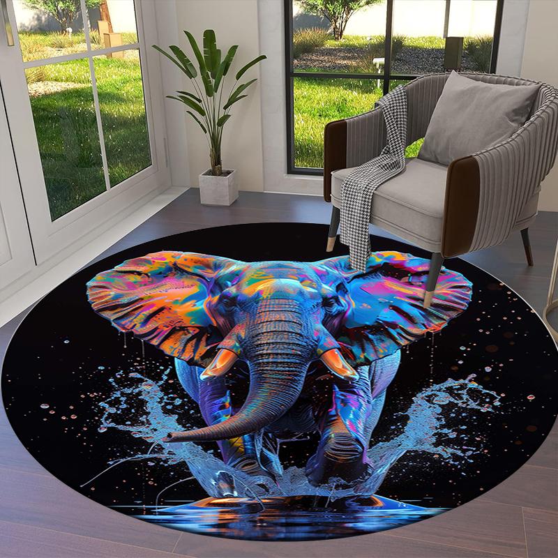elephant Round Area Rug,Carpet Rug for Living Room Bedroom Sofa Playroom Decor,Non-slip Floor Mat