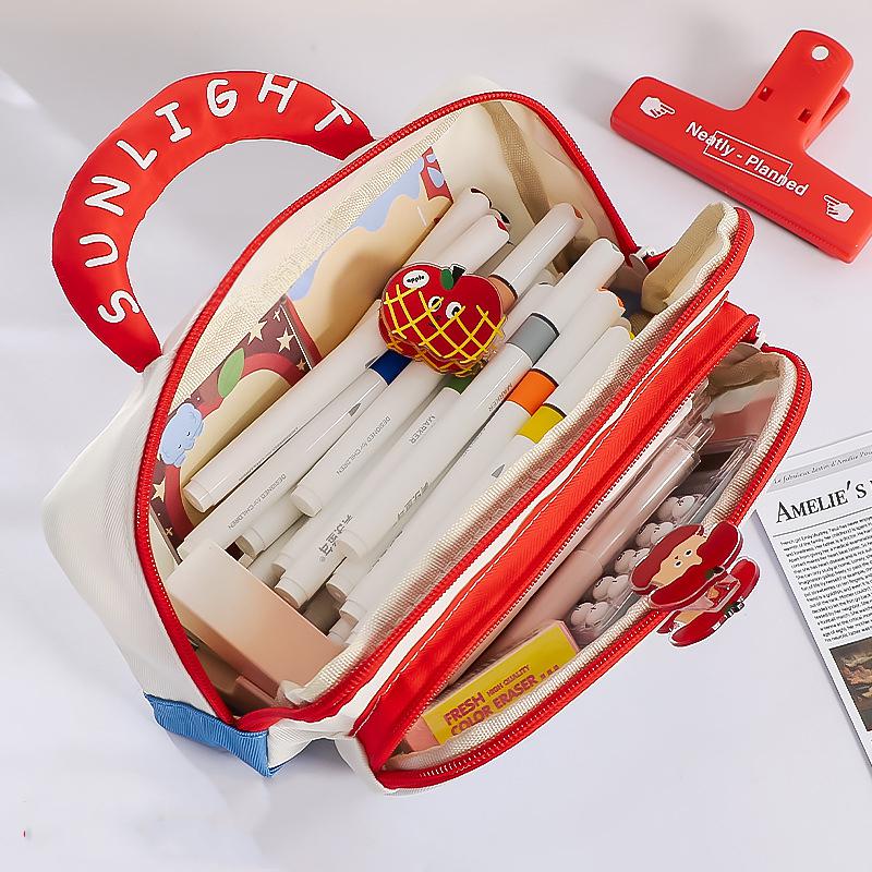 Large Capacity Pencil Case House Design Pen Bag 3 Layers Portable Pencil Pouch School Supplies For Student Home