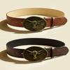 American retro western style belt, old bull head carved buckle belt, street denim wear decorative belt