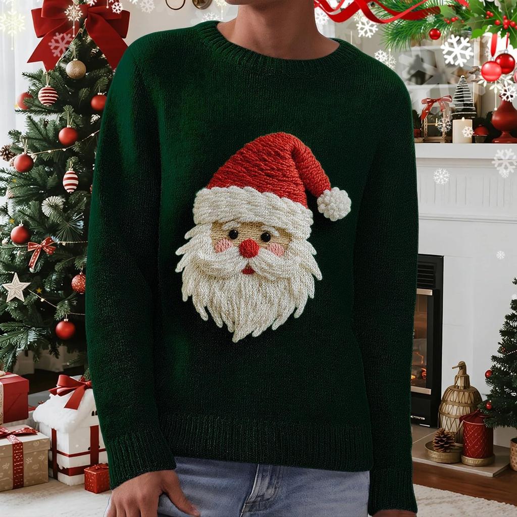 Women's Fashion Christmas Print Pullover Long-Sleeve  Neck Knit Sweater Top