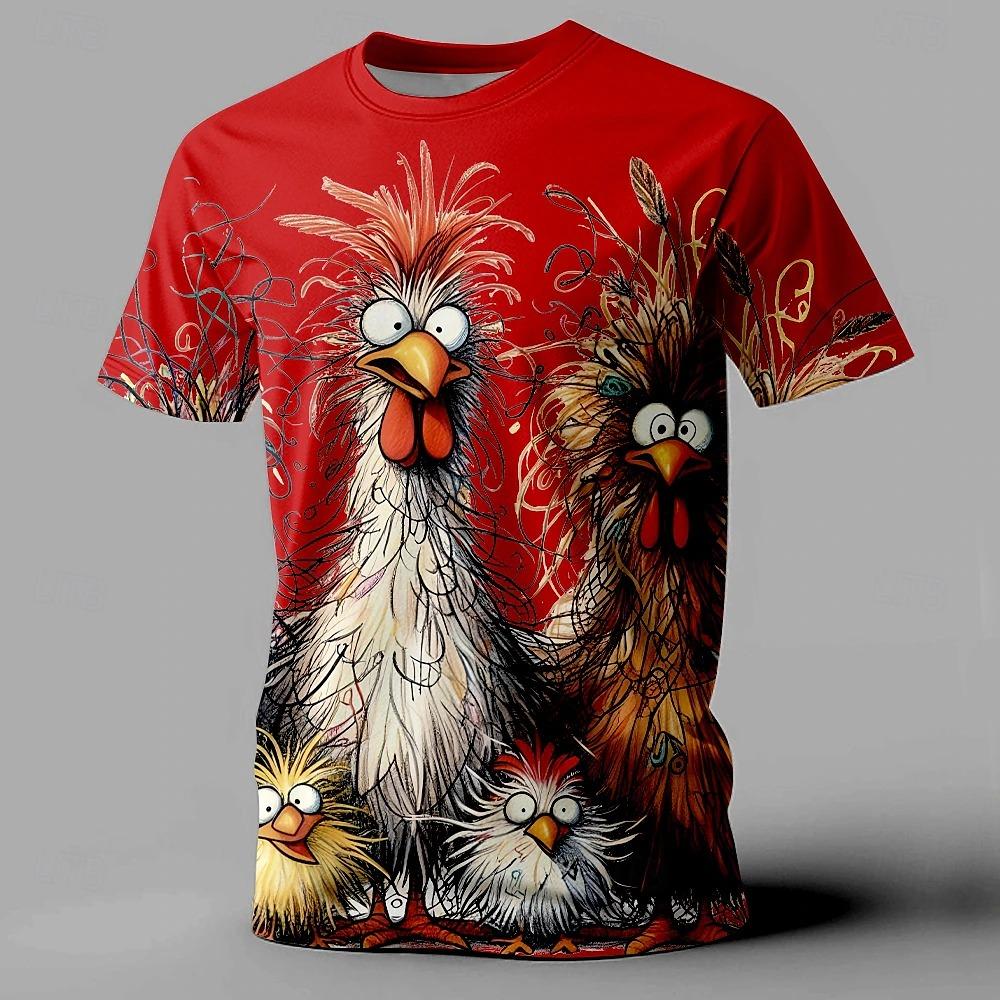 Funny Men's T Shirt Animal Chicken Print Summer Casual Short Sleeve Tee Street Fashion O-Neck Pullover Men's Oversized Clothing