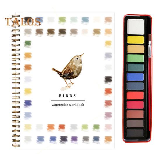 

Рабочая тетрадь по акварели для начинающих, 12 цветов, набор для акварельной живописи с кистью, птицы, цветы, животные, акварельная книга, товары для творчества и рукоделия A