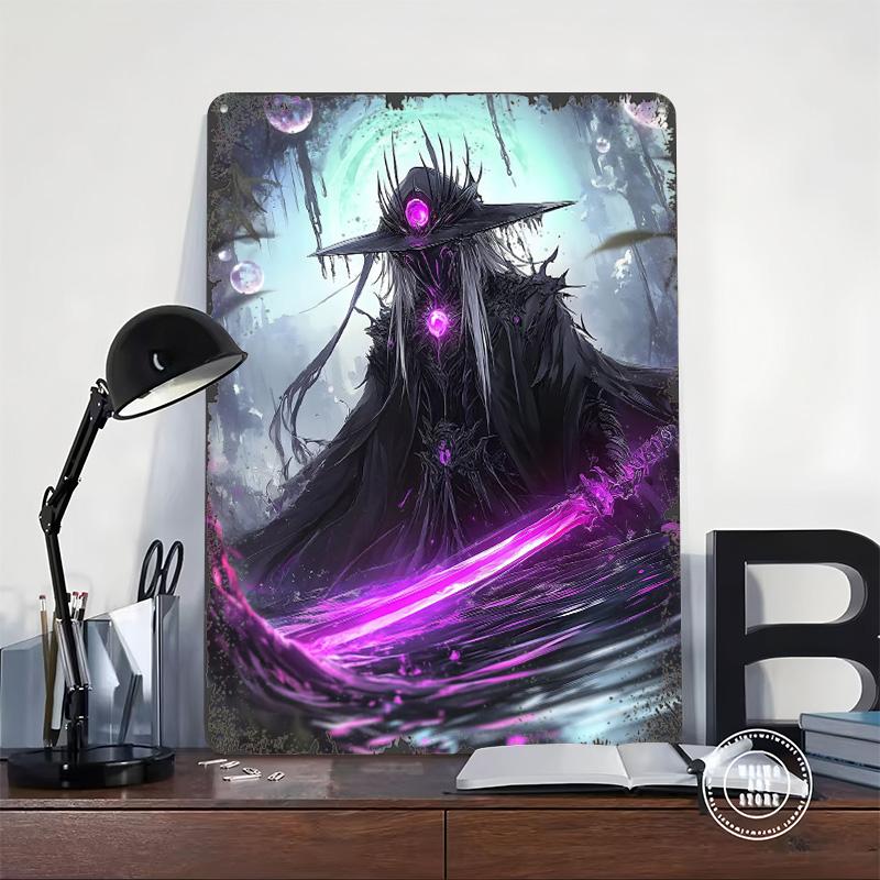 Dark Purple Samurai Tin Plaque Poster Customized Wall Art Retro Vintage Metal Signs for Man Cave Living Room Decorations Decor