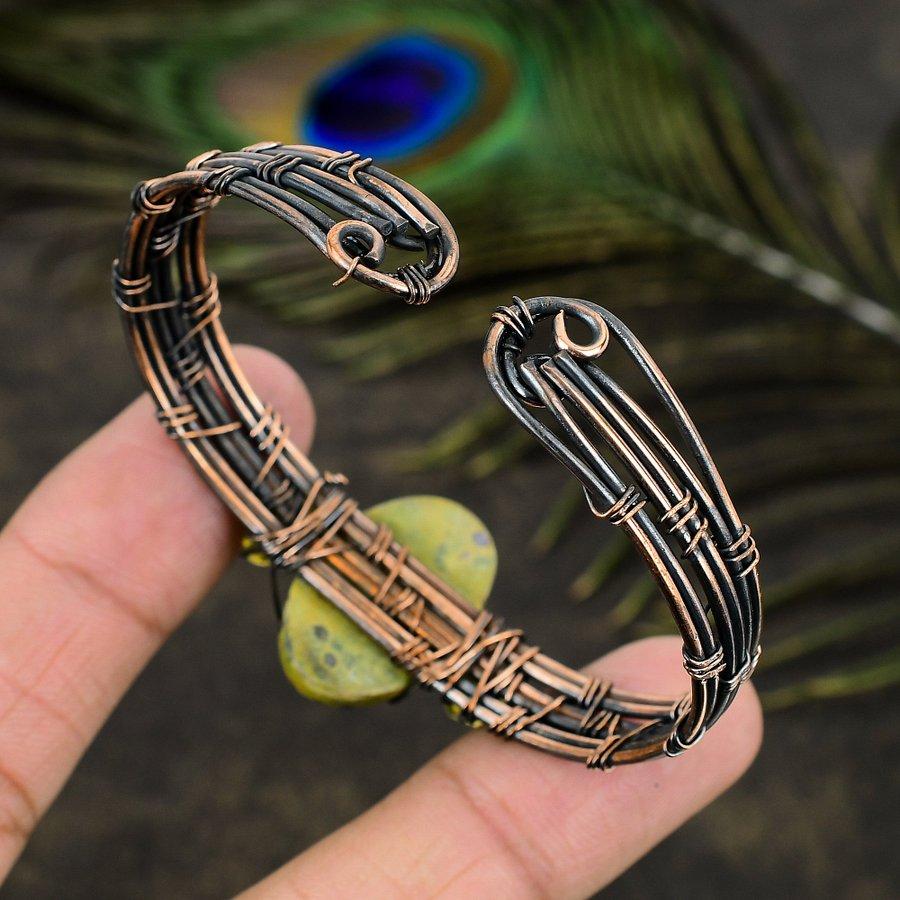 Natural Stichtite Stone Gemstone Copper Wire Wrap Cuff Bangle Adjustable P9u43