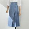 Vintage Blue Denim Skirt Women Korean Irregular Long Jeans Skirt Korean High Waist A Line Pleated Skirts Long for Female