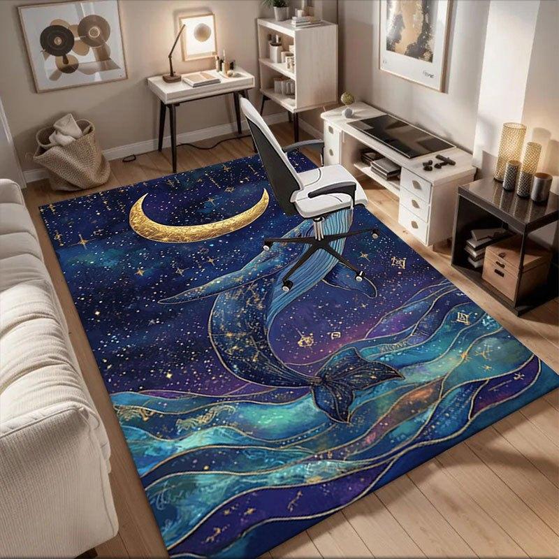 

Whale Moon Constellation Art Print - Celestial Ocean Decor Office Mat Home Decor Office Desk Chair Rugs Chair Carpet for office Chair Mat G 60cm by 90cm