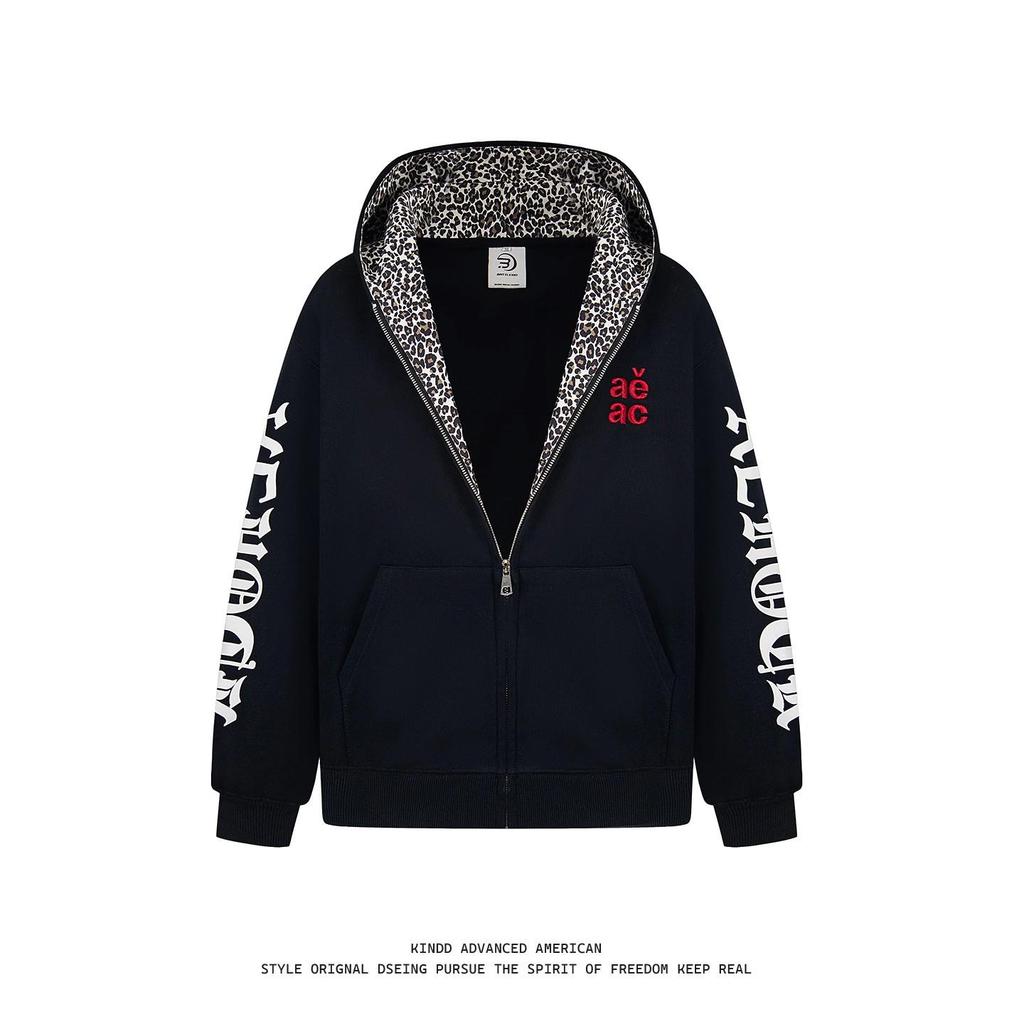 Unisex Retro Gothic Leopard Print Hoodie Jacket for Fall/Winter