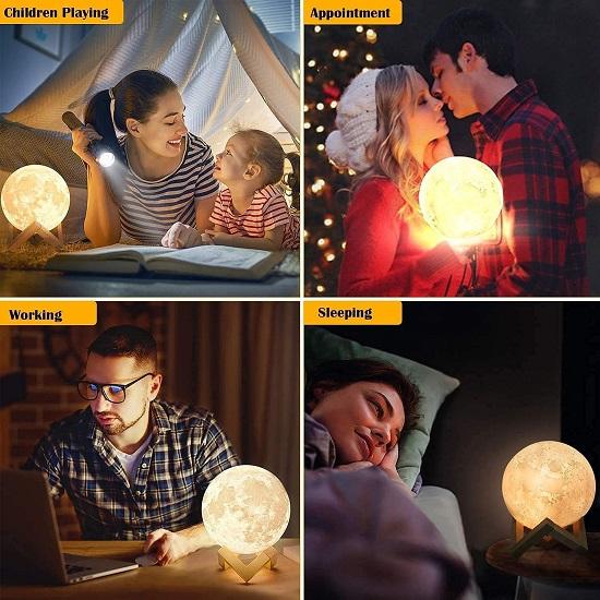 Moon Lamp 7 Colour Changeable Sensor Moon Night Light Lamp, Touch Control, Moonlight Lamp with Stand USB for Bedrooms Valentine