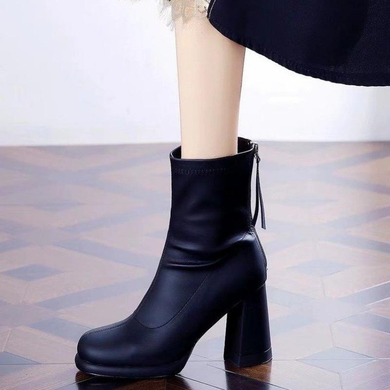 

Короткие сапоги на высоком каблуке, женская модная обувь, осень-зима, толстые каблуки, водонепроницаемые, квадратный носок, большие размеры, ботильоны D471 39