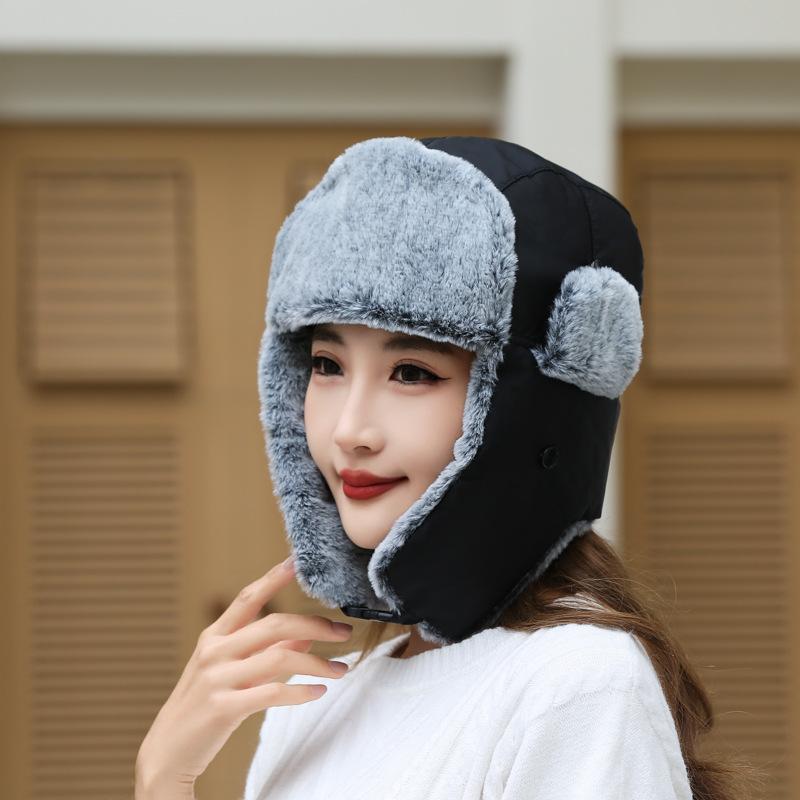 

Autumn and winter windproof ear protection hat windproof and cold winter piled thickened warm cotton hat electric vehicle artifact L（58-60cm） чорний