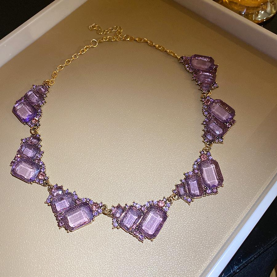 Crystal Irregular Geometric Square Necklace Retro Elegant Clavicle Neck Jewelry