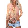Camisa Feminina Casual Estampada com Botões e Manga 3/4