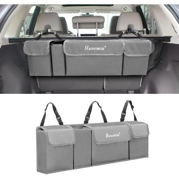 Car Trunk Organizer and Storage, Backseat Hanging Organizer for SUV, Truck, MPV, Waterproof, Collapsible Cargo Storage Bag with 4 Pockets, Car