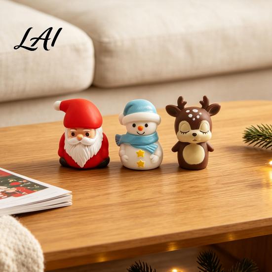 Cute Holiday Decorations for Micro Landscape Christmas Vinyl Figurines Santa Claus Snowman Reindeer Mini Statue Small Cake Toppers Desktop