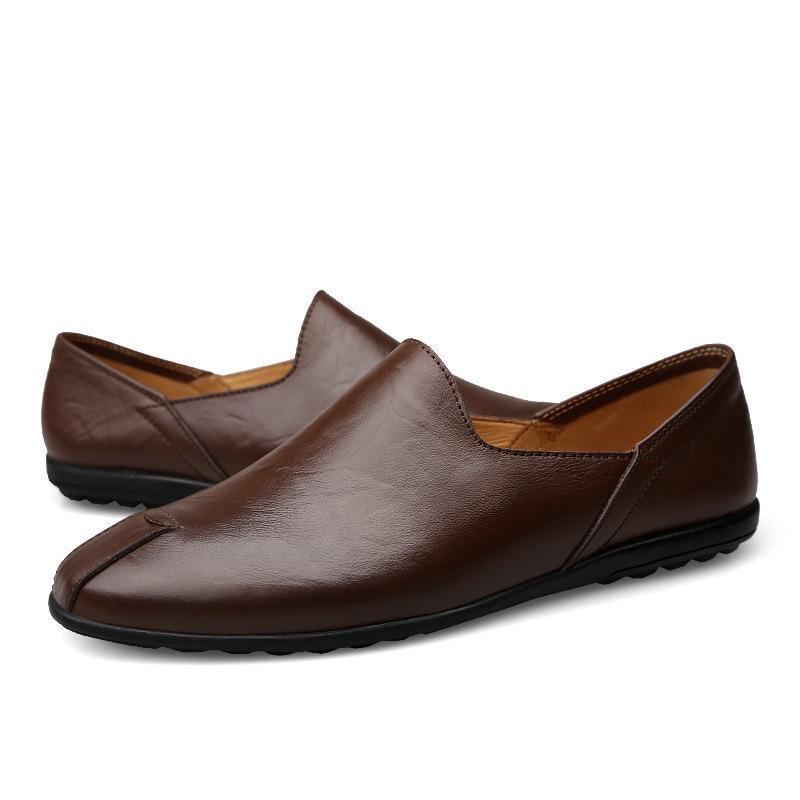 Men's Plus Size Cowhide Loafers - Autumn Slip-on Casual Driving Shoes