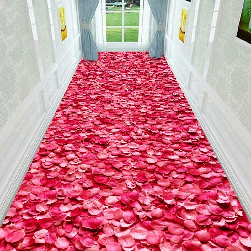 Red Floral Corridor Rug Hallway Carpets 3D Living Room Carpet Long Flower Bedroom Room Mats Kitchen Rug Bathroom Mat Anti-Skid
