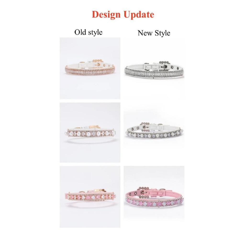 Dog Cat Pearl Collars with Crystal Rhinestone Pearl Cat Necklace Adjustable PU Leather Neck Strap for Small Dogs Cat Accessories