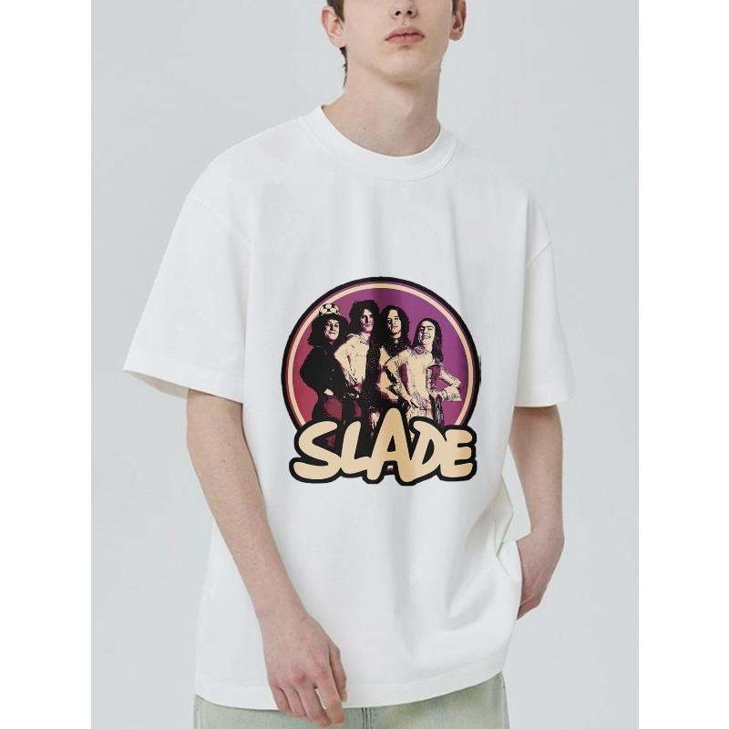 Black T Shirt With Slade Band Print And Circular Design For Casual Wear