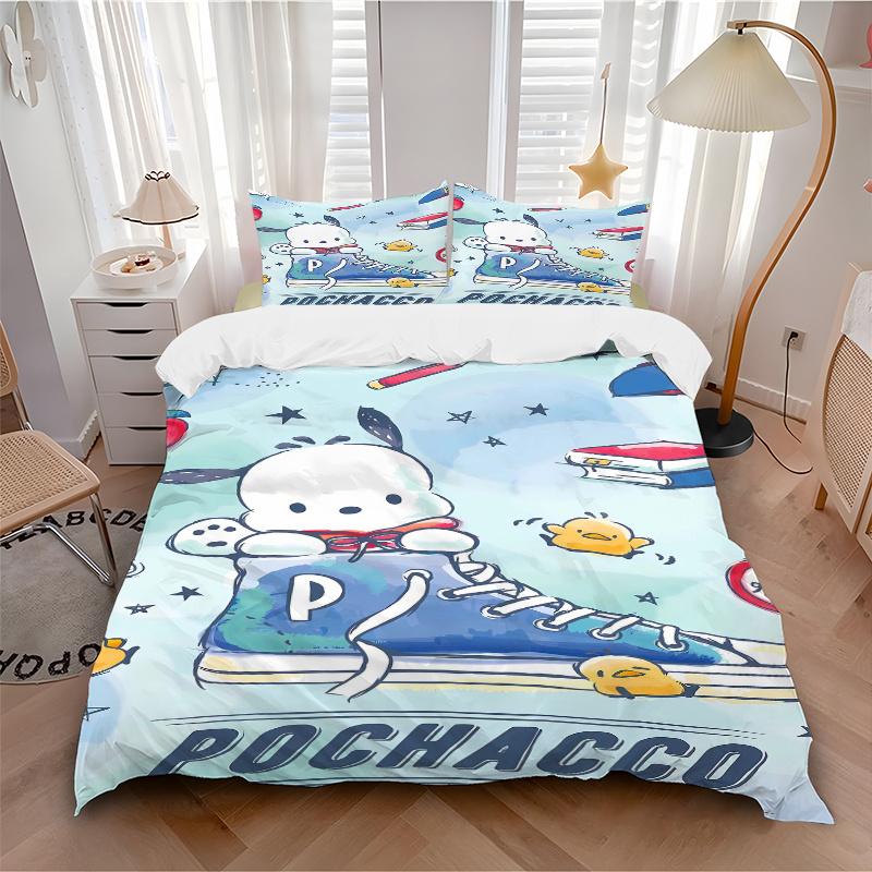 3pcs Pochacco's Adventure Printed Quilt Set Soft and Comfortable Quilt Cover for Bedroom, Guest Room Bedding Set S073