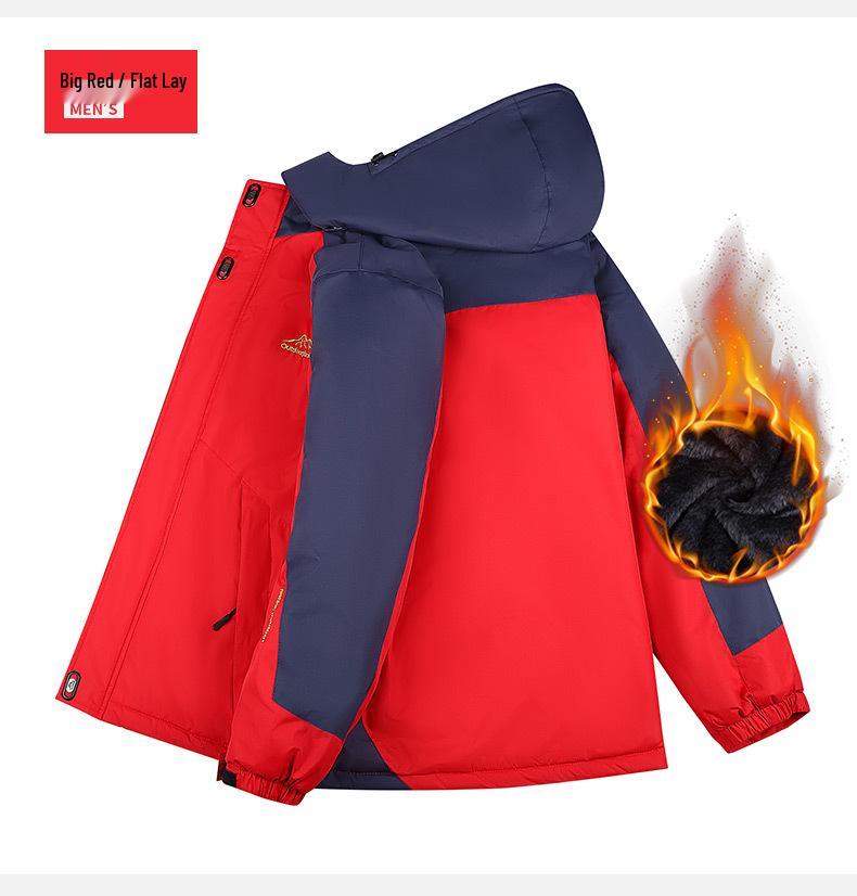 Men's Winter Fleece-Lined Windbreaker: Outdoor Windproof Warm Cotton Jacket, Plus Size for Mountaineering and Fishing.