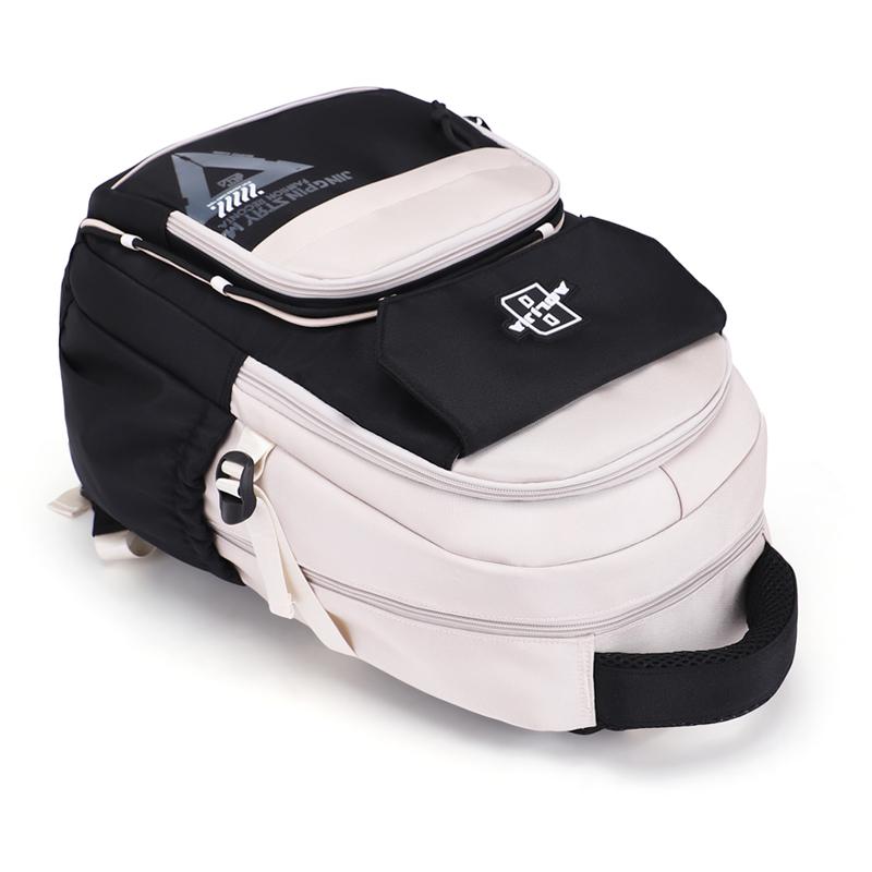 Men Contrast Backpack Large Capacity Student Schoolbag Women Travel Backpack