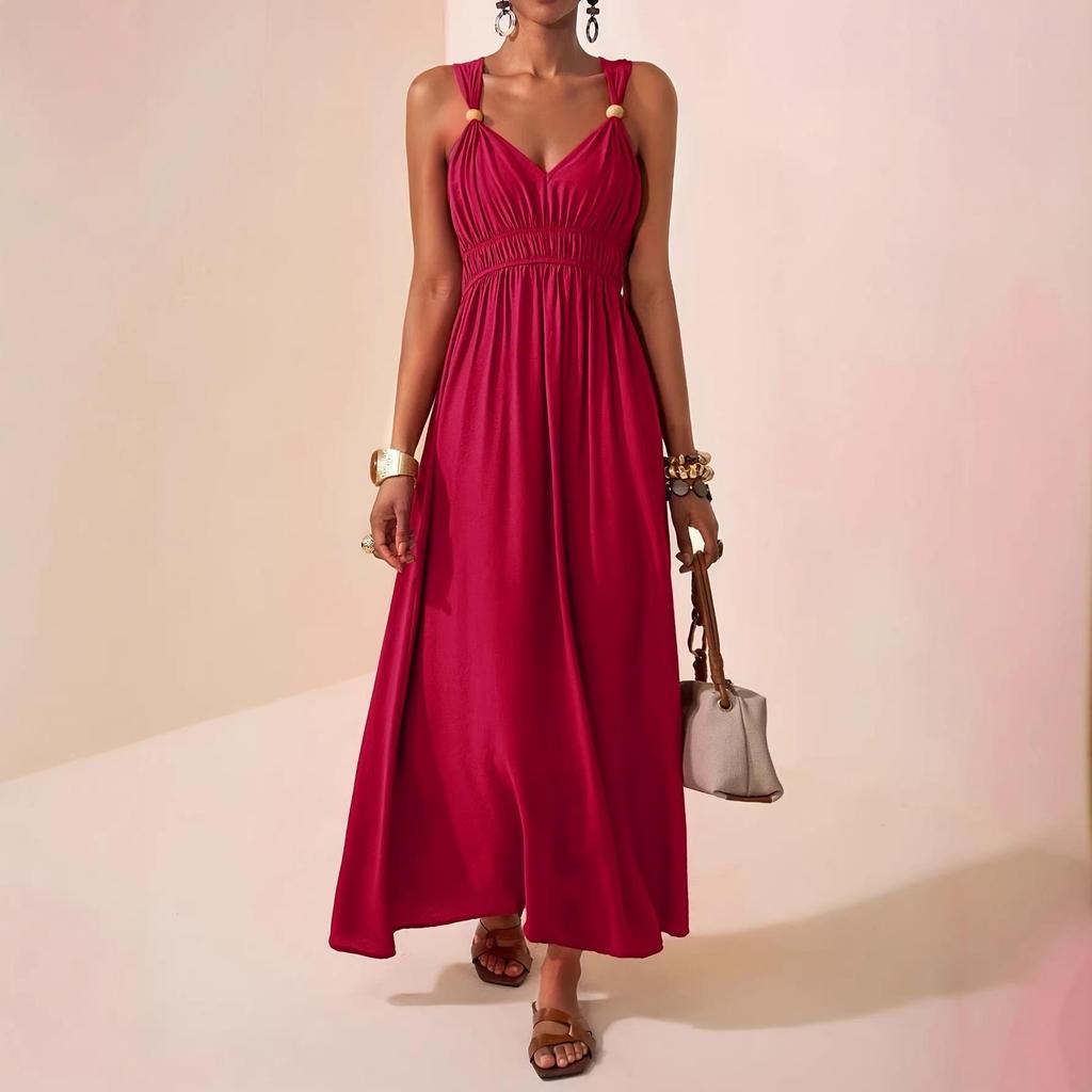 Elegant Deep V-Neck Sleeveless A-Line Dress, Spring/Summer 2026 Collection